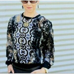 Like New! Cabi Patterned Black and Brown Snake Print Long Sleeve in Size XL